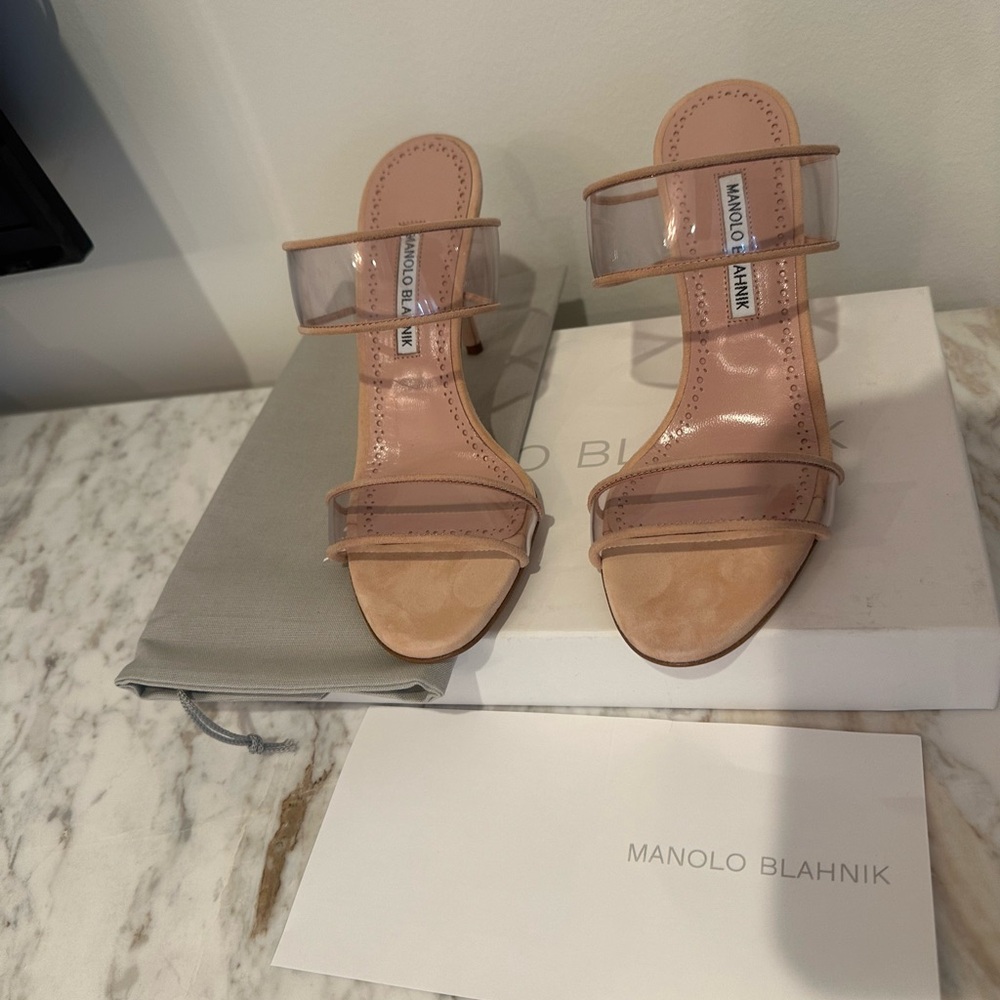 Manolo Blahnik BRAND NEW never worn PVC & Suede sexy heeled summer sandal w box!